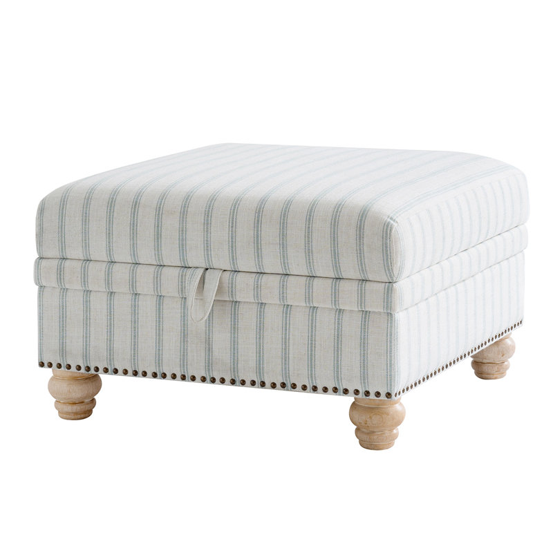 Laura Farmhouse Ottoman with Solid Wood Legs, Blue