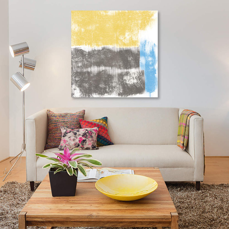 «Yellow Geo», reproduction sur toile, H 37 po x l 37 po x P 1,5 po, Toile tendue, Pas de tapis