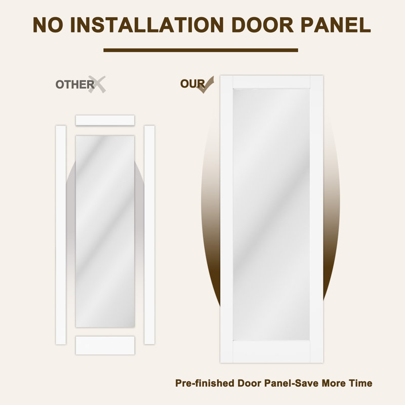  𝗡𝗼 𝗔𝘀𝘀𝗲𝗺𝗯𝗹𝘆 𝗥𝗲𝗾𝘂𝗶𝗿𝗲𝗱 Door Panel, 80''H Mirrored Solid Manufactured Wood Sliding Barn Doors with Hardware Kit