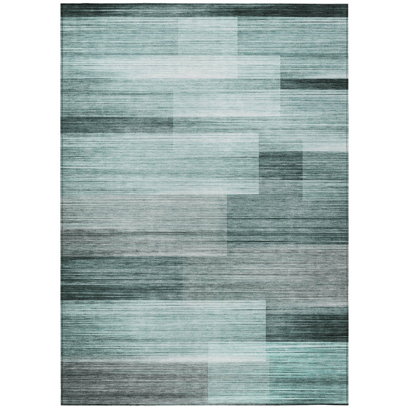 Tapis extérieur lavable rayé bleu sarcelle et ivoire 10 pi x 14 pi