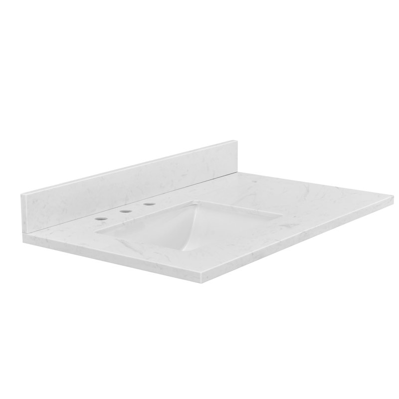 36" White Engineered Stone Bathroom Vanity Top with Rectangular Undermount Ceramic Sink(Vanity Base Not Included)