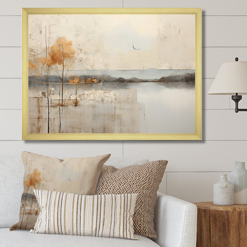 «Lakehouse Foilage Solitude I», reproduction sur toile, H 24 po x l 32 po x P 1 po, Cadre doré simple