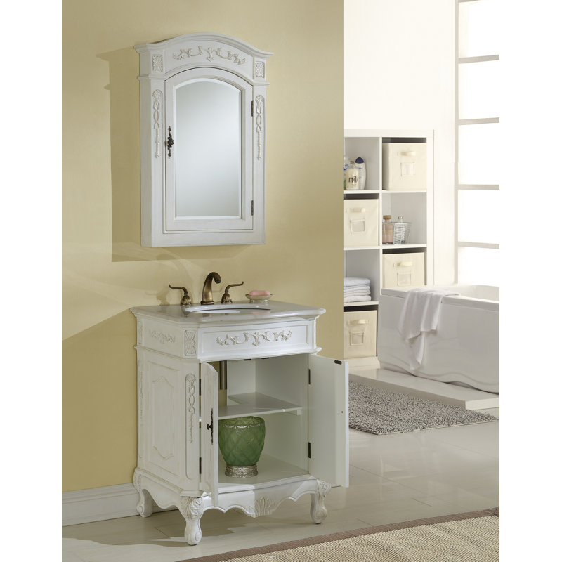27'' Single Bathroom Vanity with Marble Top, Antique White