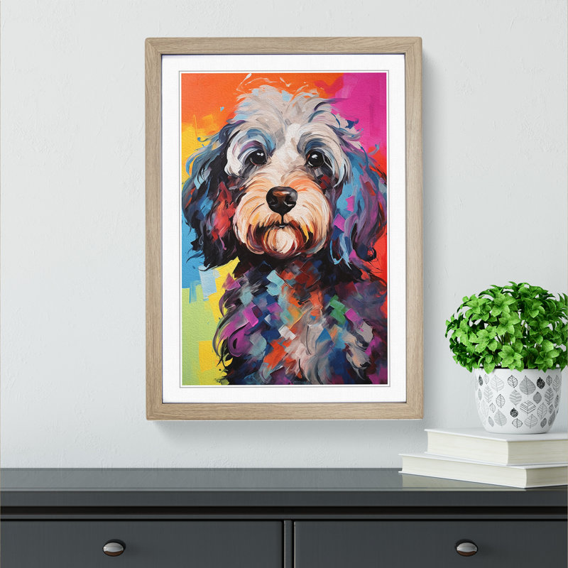 Cockapoo Gestural Art - Framed Print, 46cm H x 34cm W, Oak Framed
