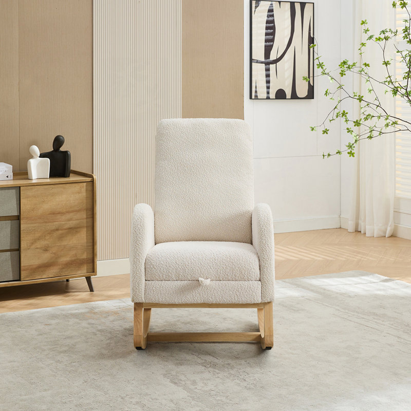 Fauteuil à bascule avec pieds en bois d'hévéa pour le salon, Ivoire ivoire