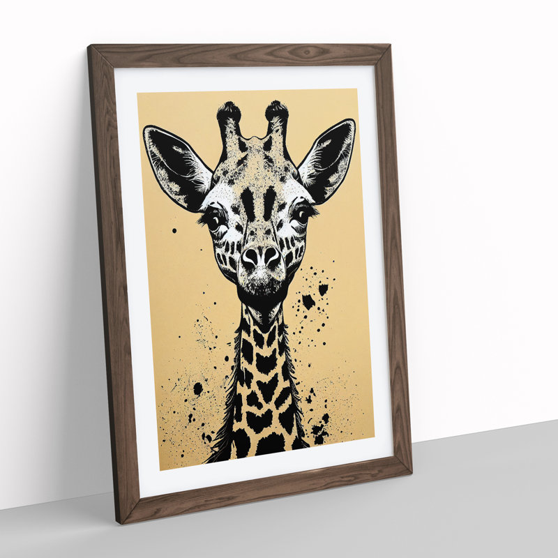Giraffe Graffiti - Single Picture Frame Painting, 46cm H x 34cm W x 2cm D, Walnut