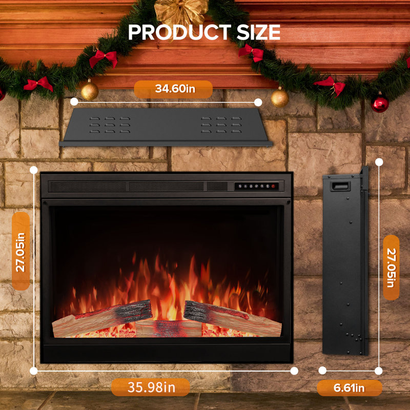 36-Inch Electric Fireplace Insert – 5 Adjustable Flame Colors, 12 Log Colors, 5 Flame Speeds/Brightness, Remote, Timer, 50°F-99°F Thermostat, 750W/1500W Dual Power