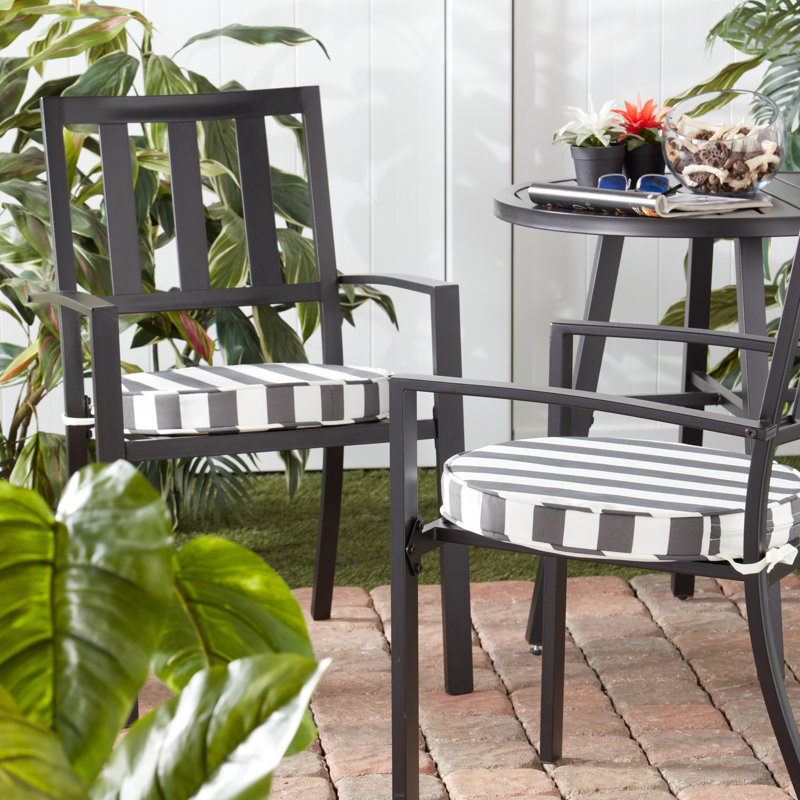 Outdoor Round Dining Chair Seat Pad, Canopy Stripe Gray