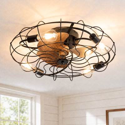 24" Caged Ceiling Fan Ceiling Fan with Quiet DC Motor and Remote Control