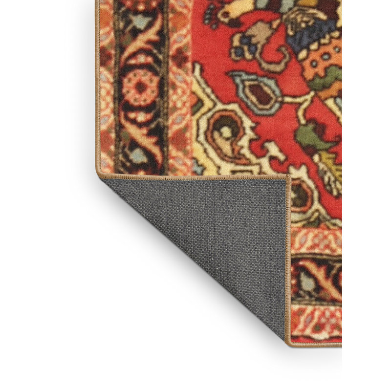 Tapis traditionnel rouge / noir Anel, Rectangle 5 pi x 7 pi