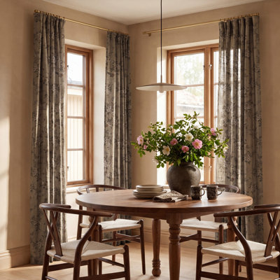 Vintage Floral Linen Curtain, Light Filtering Rod Pocket Back Tab Drapes For Living Room, Farmhouse, W52 x L84, Khaki