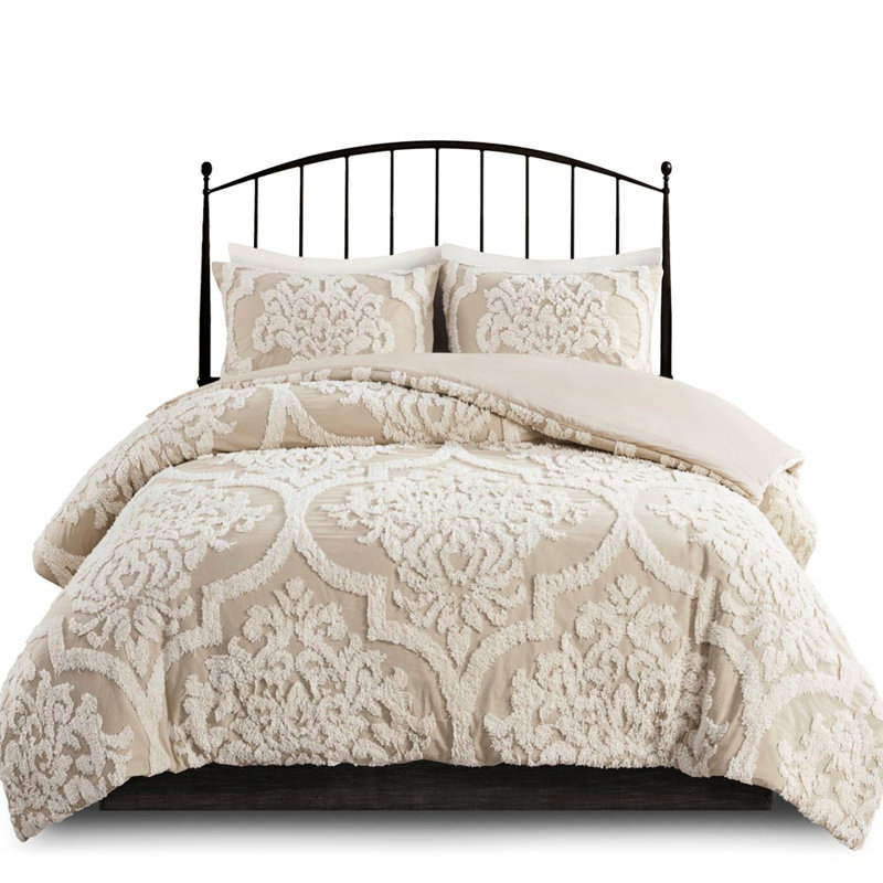 Literie en chenille de coton très grand / très grand avec 2 taies décoratives assorties, housse de couette lavable à la machine pour très grand lit, comprend des taies décoratives