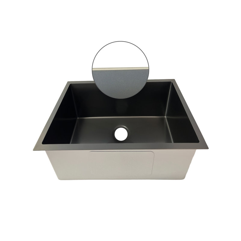 Évier de cuisine encastrable texturé en acier inoxydable de calibre 16 à cuve simple noire de calibre 16
