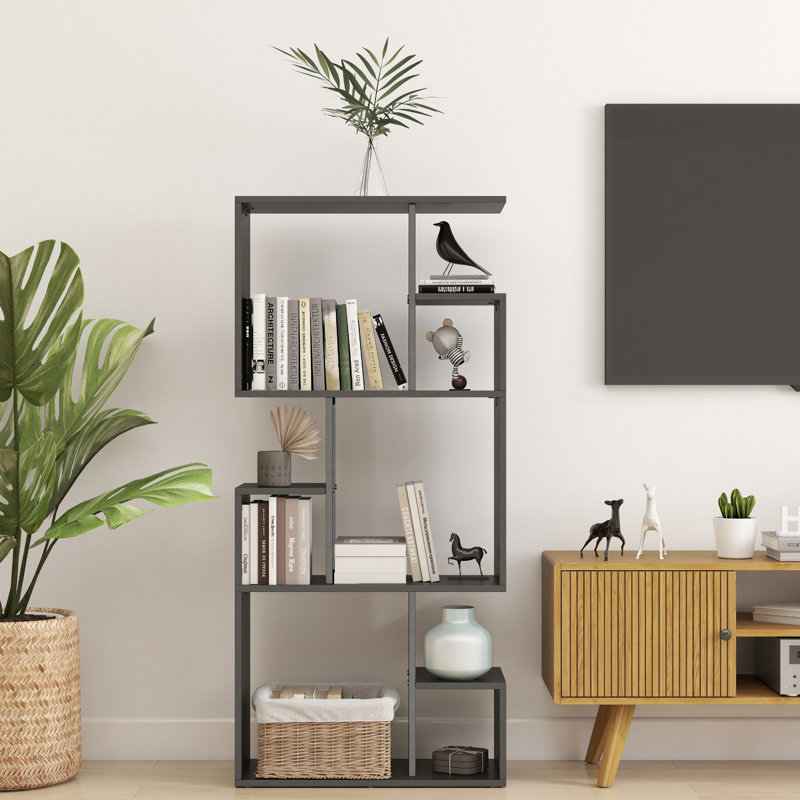 Marian 3-Tiers Geometric Bookcase For Bedroom, Living Room, (3 Shelves) 51.57"H x 23.62"W x 9.45"D, Black