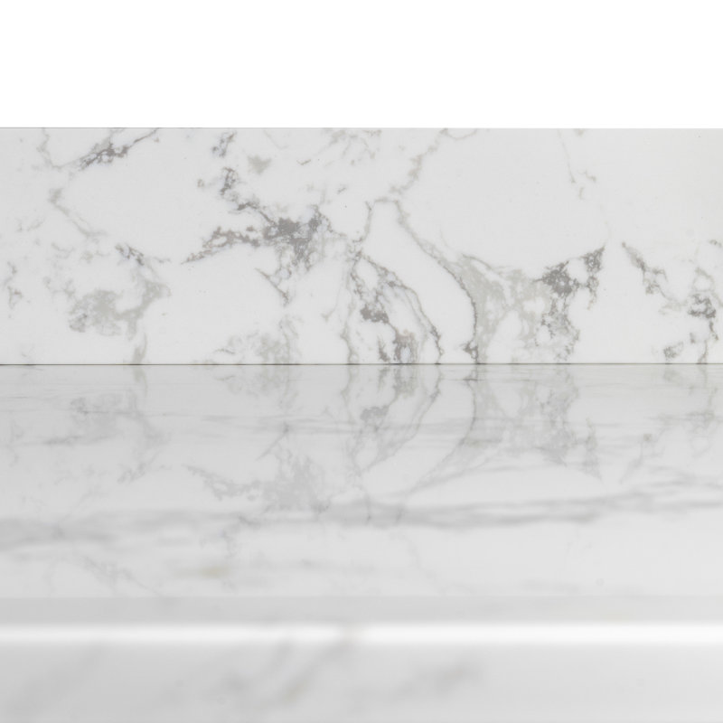 Dessus de meuble-lavabo en marbre blanc 43 po x 22 po - Pierre d'ingénierie, lavabo sous-comptoir rectangulaire en céramique, dosseret, trou de robinet simulé