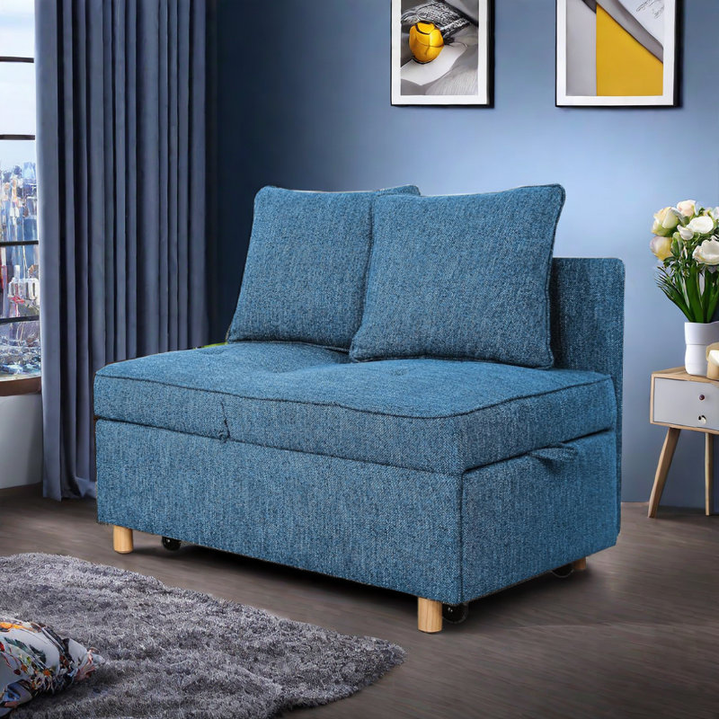 Acklen Upholstered 70.8'' Reclining Sleeper Sofa, Navy