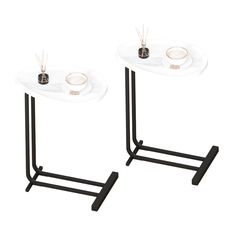 C Table End For Couch And Bedside, White Side With Metal Frame Slide, Functional Everyday Needs Tables, 2 +metal Slide Easily Better Utilization Of Space