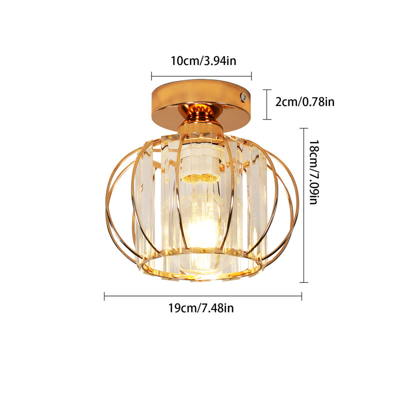 Debussy 1-Light Crystal Semi Flush Mount Ceiling Light, Gold