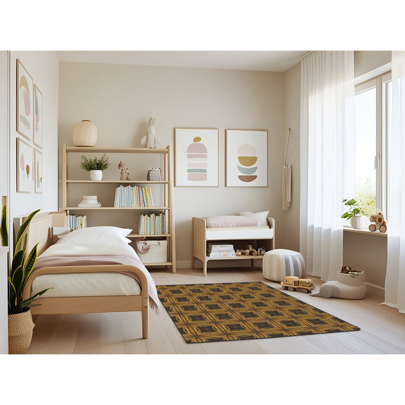 Tapis brun/vert tissé à la machine, Rectangle 3 pi x 5 pi