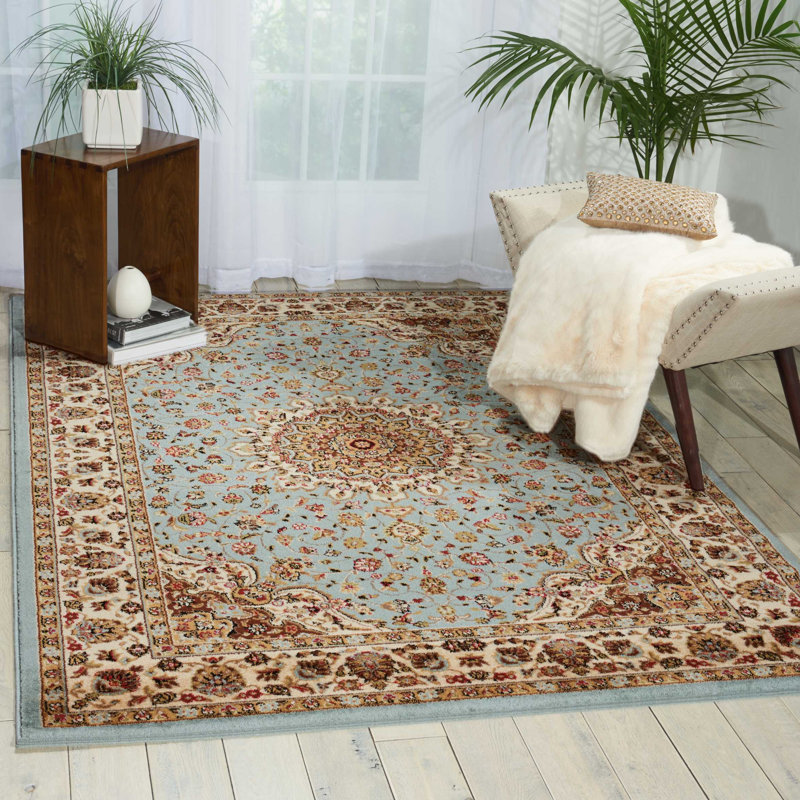 Tapis bleu / ivoire Mckie, Rectangle 3 pi 11 po x 5 pi 11 po