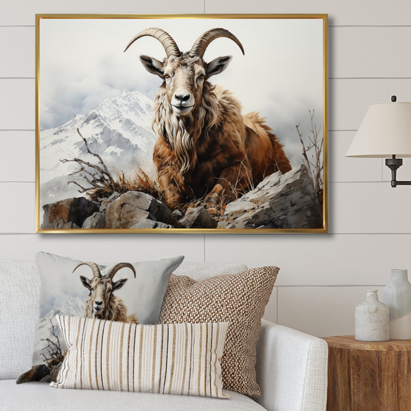 Goat Mountain Majesty sur impression sur toile, H 30 po x l 40 po x P 1,5 po, Cadre flottant doré