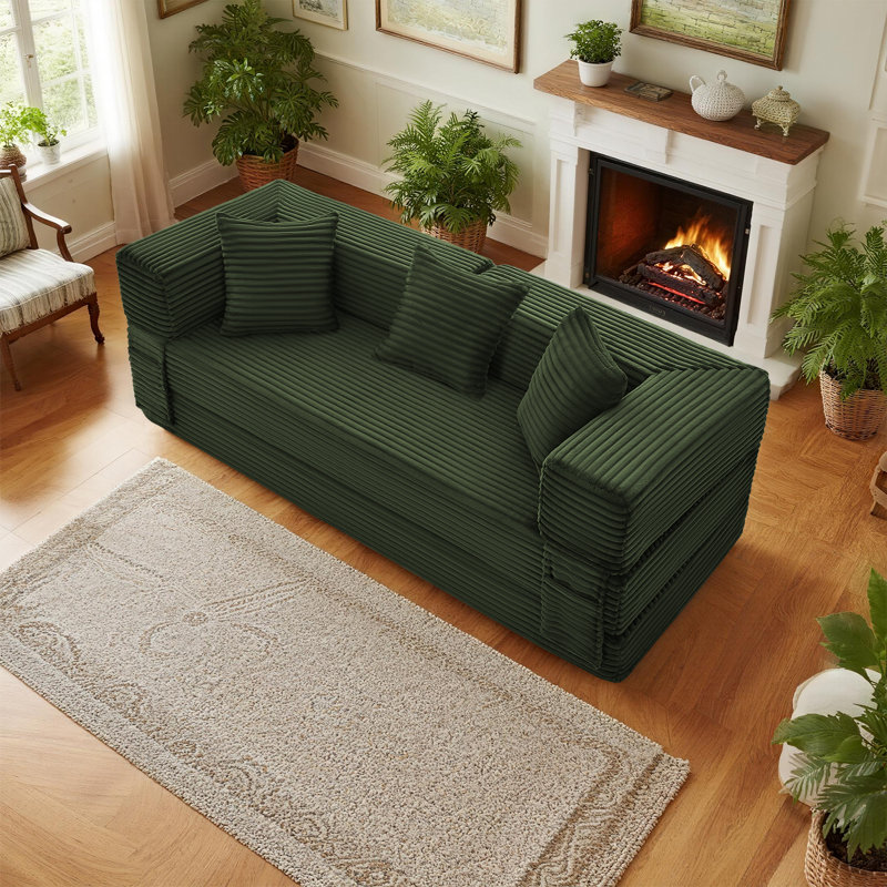 Boneless 78"Convertible Sleeper Sofa Bed with 3 Pillows, 2 in 1 Pull Out Cloud Sofa Bed,Corduroy Folding Mattress Couch Removable And Washable Sofa, Yoga Sofa Lounge Couch for Living Room Bedroom