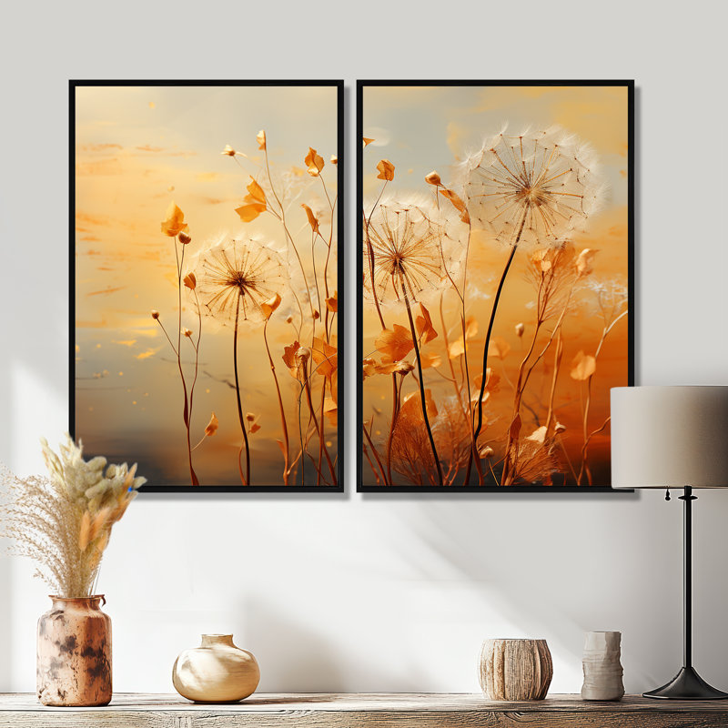 Chabut - Ensemble de 2 reproductions d'art sur toile orange, H 36 po x l 48 po, Impression encadrée flottante, Noir