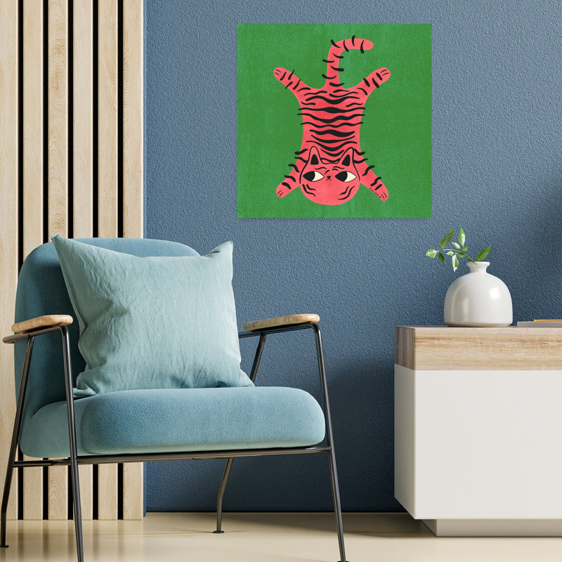 Art contemporain rétro, tigre et chat, H 18 po x l 18 po