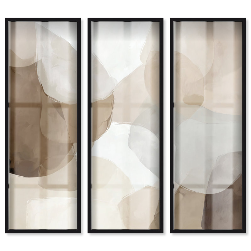 Ensemble d'affiches Soft Overlap II Shadowbox pour salon par Art Remedy, cadre noir, 16 x 48, Black Frame