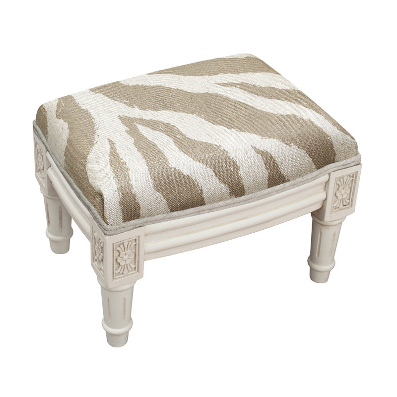 Camary Upholstered Ottoman, White, Taupe LIne Blend