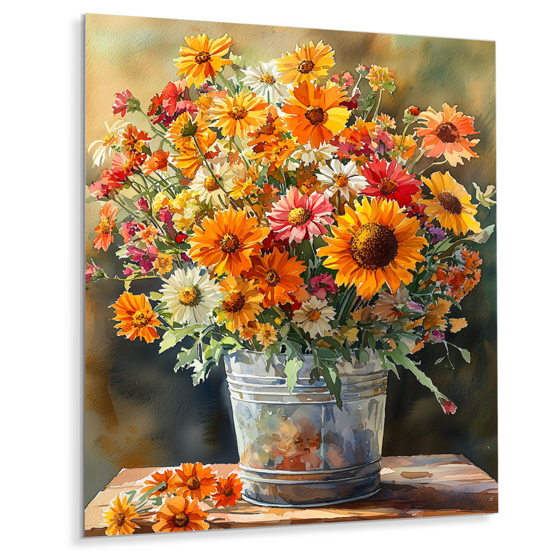 «Farm Sunset Garden Blooms Of Mums III», art mural en métal, H 32 po x l 24 po