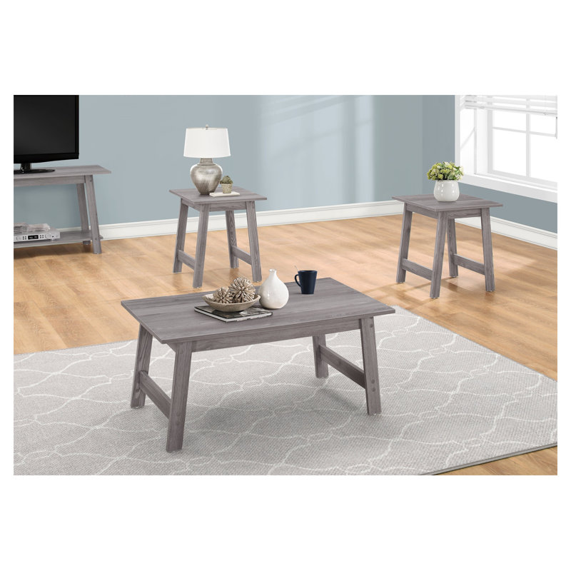Ensemble de 3 tables d'appoint en bois gris comprenant une table basse et deux tables de bout assorties pour les salons modernes