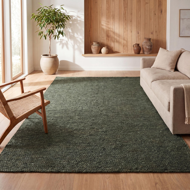 Tapis vert en jute tissé Griffin, Rectangle de 5 pi x 8 pi