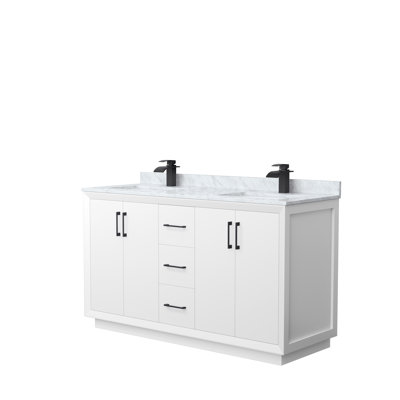 60 " W Freestanding Standard Free Standing 2 Double Vanity Bathroom Vanity With Genuine Marble Top