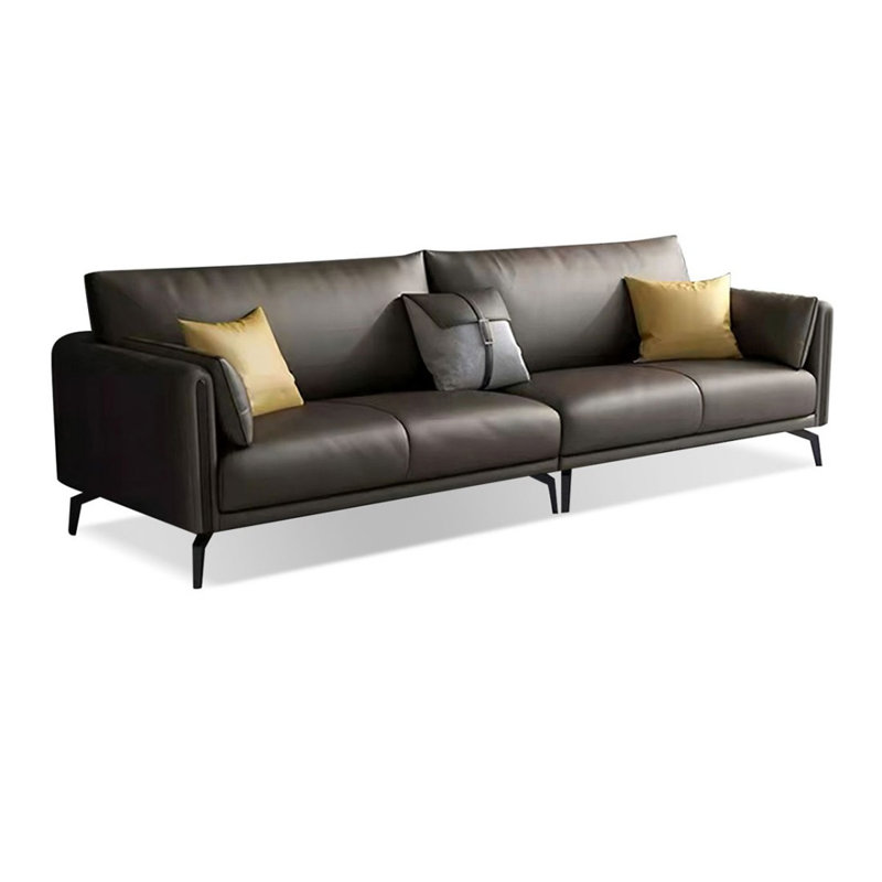 Coussin modulaire en cuir véritable café foncé, Café noir, H 33,86 po x l 94,49 po x P 35,43 po