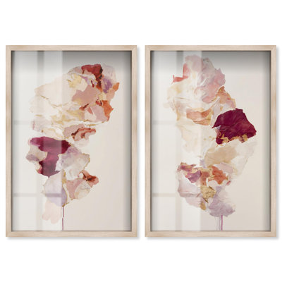 Burgundy Flow Duet Shadowbox Print Abstract Boho Art Set by Art Remedy, Blonde Frame, 10 x 15