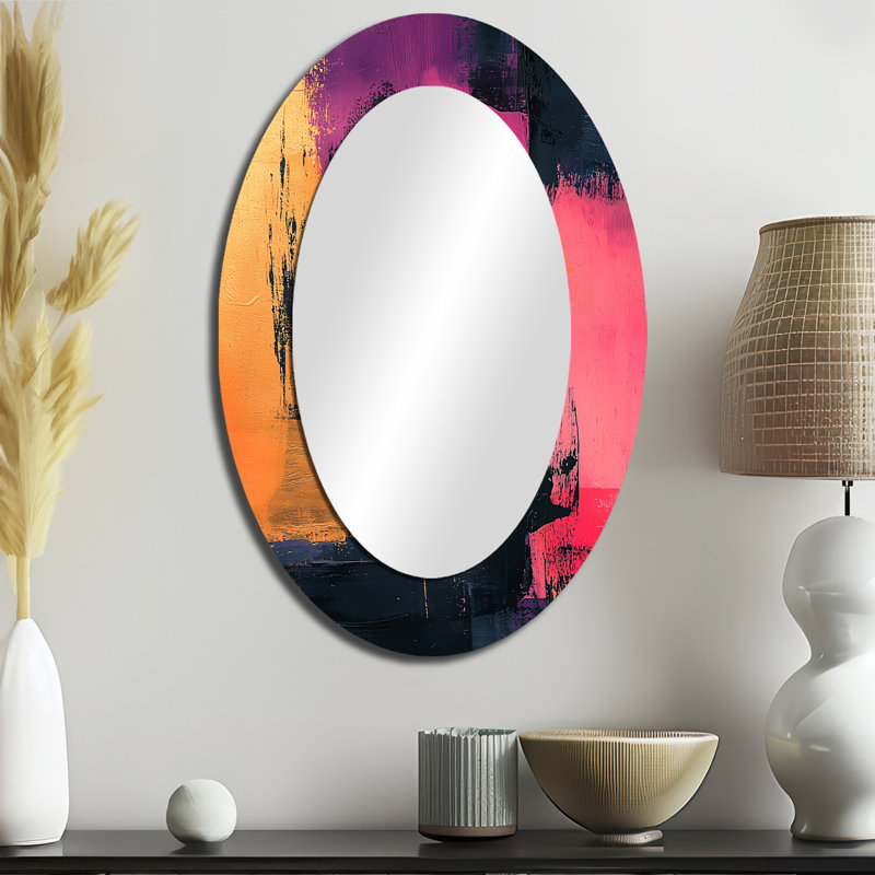 Miroir décoratif ovale sur métal Blakc and Pink Meet In Dream I, 36 po x 24 po