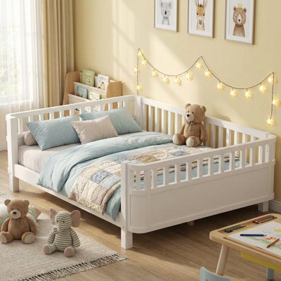 Lit à plancher surbaissé Montessori avec rails de sécurité, base de lit plateforme pour enfants Easy Climb
