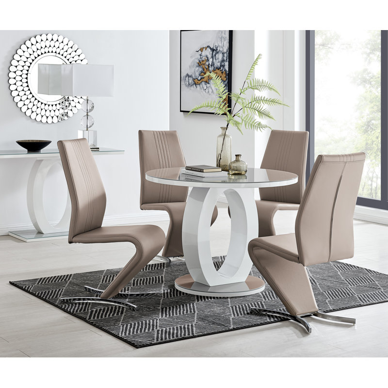 Scottsmoor Modern Halo Seat Round Dining Table Set - 4 Luxury Modern Dining Chairs, Cappuccino, 75Cm H x 120Cm W x 120 Cm D