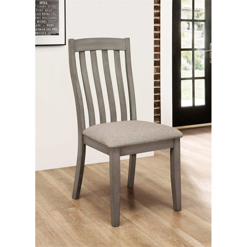 Gray Upholstered High Slat Back Wood Side Chair Set