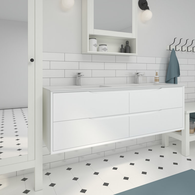 Meuble-lavabo double 60 po avec lavabo Lavaun, Blanc