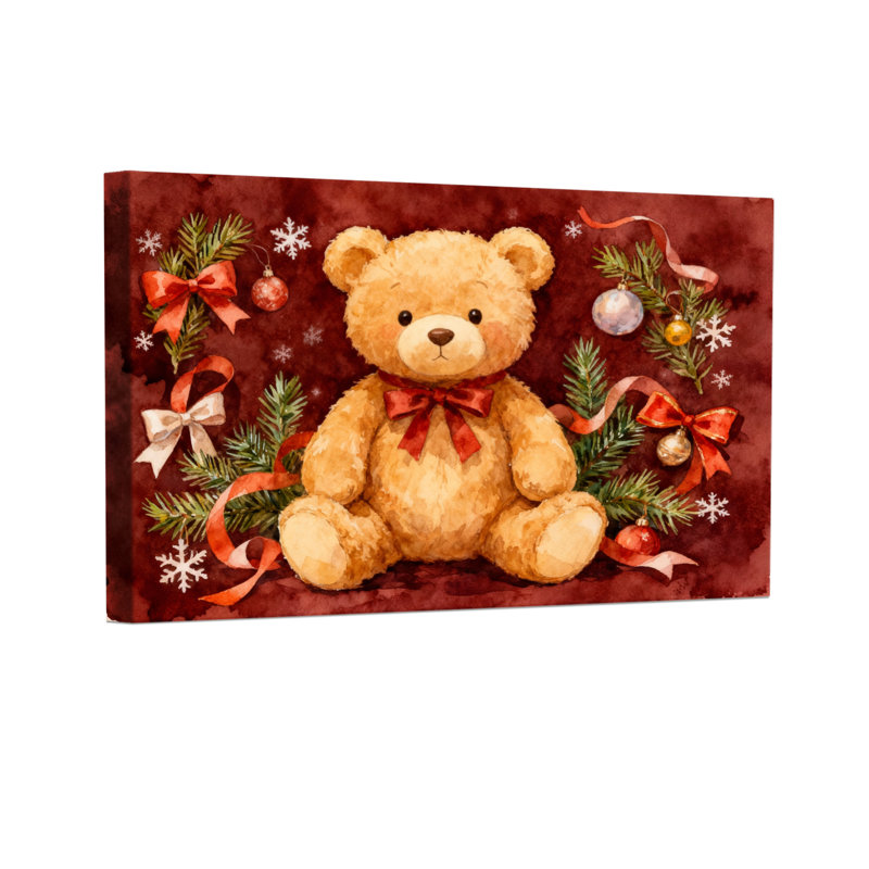 Ours en peluche de Noël, ensemble de 3 reproductions d'art sur toile, H 16 po x l 24 po