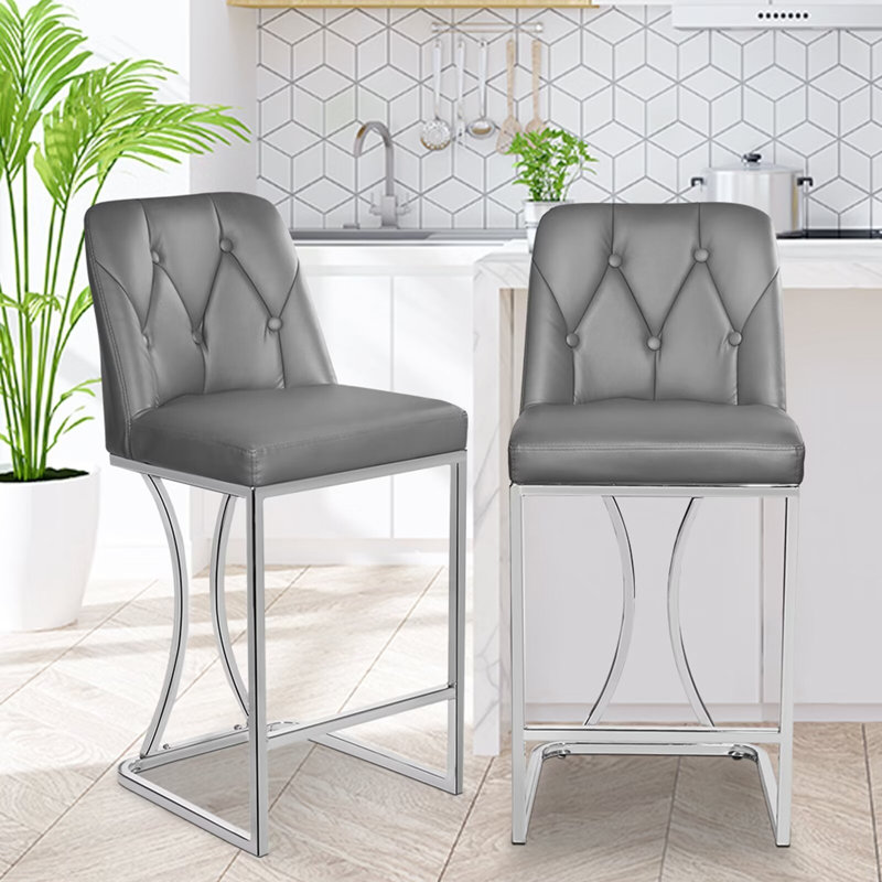 Yovany Upholstered Counter Stool with Metal Frame, Gray, 2