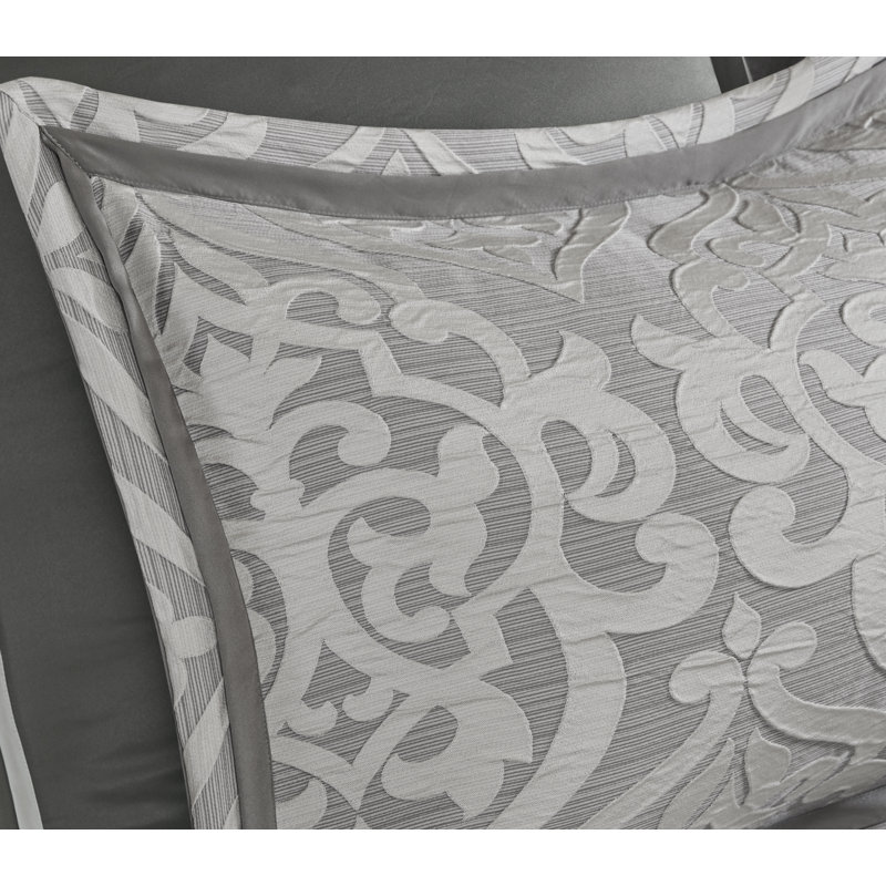 Ensemble d'édredon en jacquard de luxe 8 pièces Odette, Édredon très grand californien et 7 pièces supp, Argent