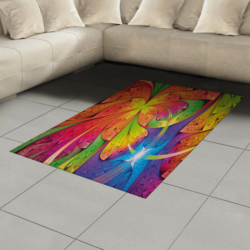 Floral High Density Long Fiber Poly Threads Decorative Area Rug Carpet, Rectangle 4' x 5'8"