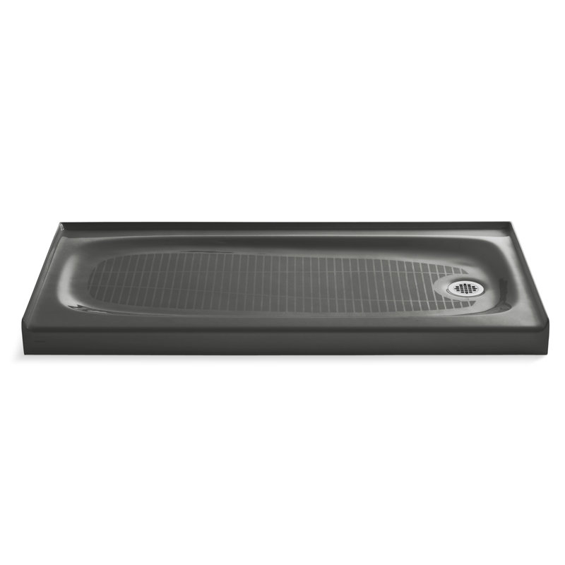 Base de douche rectangulaire en fonte à un seul seuil 60 po x 30 po Salient®, Gris tonnerre, Côté gauche