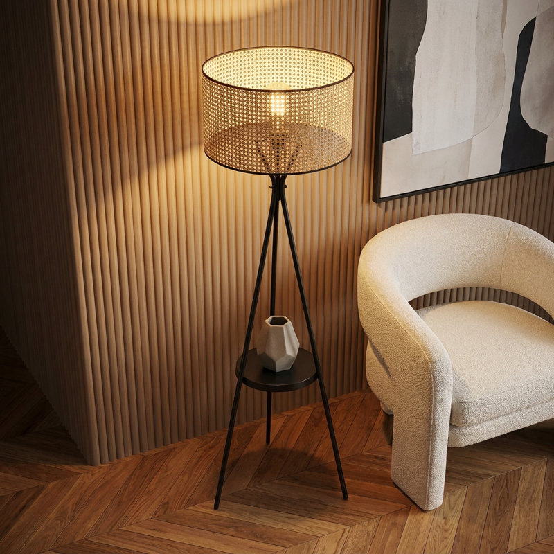 Lampe de sol Verve à abat-jour cylindrique brun clair