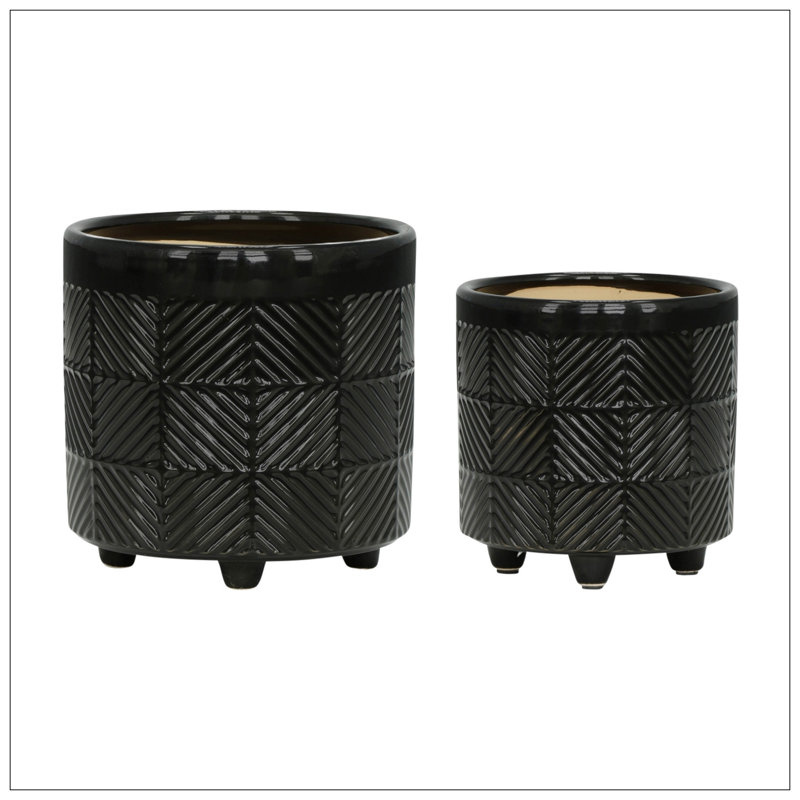 S/2 6/8" TEXTURED PLANTERS, Black