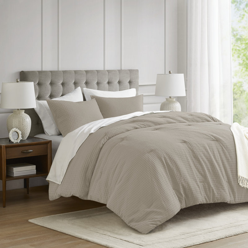 Ensemble d'édredon douillet texturé Mina Waffle Weave, Édredon simple / simple TG + 1 taie décorative s, Neutre