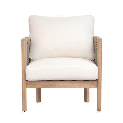 Fauteuil club d'extérieur en bois d'acacia avec corde et coussins tissés à la main Jassel